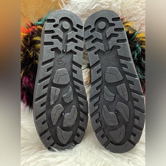 ROUGE HELIUM Colorful Faux Fur Black Suede Ankle Boots 7 - Picture 8 of 8